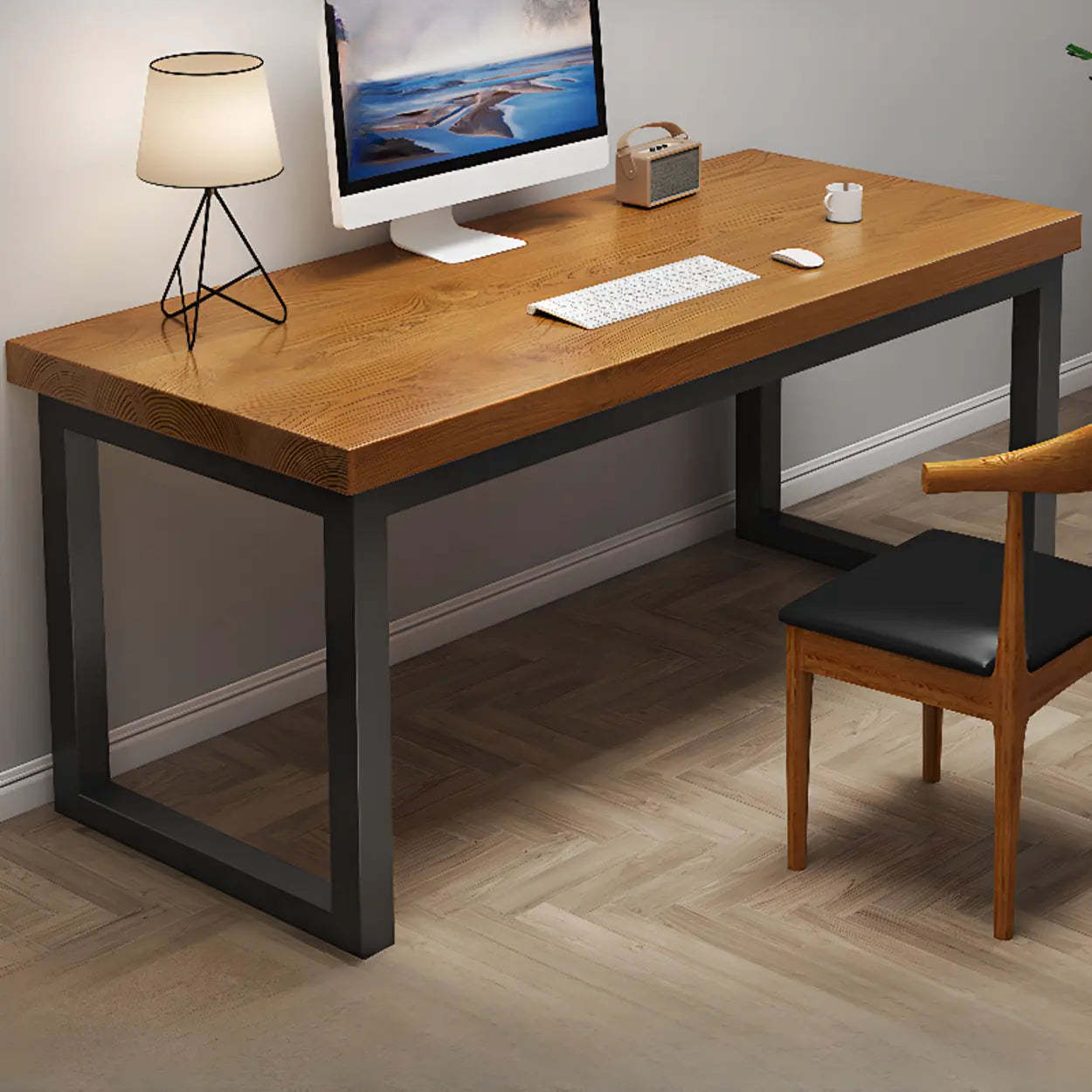 Modern double desk desks in wood — 39.4" L x 23.6" W x 29.5" H / Yellow & Brown
