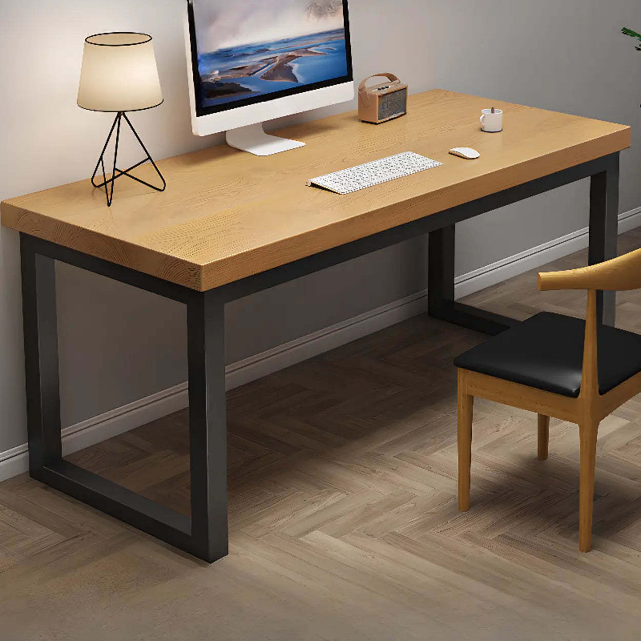 Pine Butcher Block Sled Double Writing Desk — Natural Finish / Table Only
