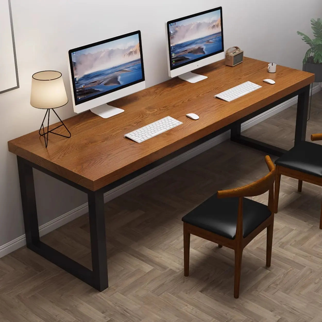 Pine Butcher Block Sled Double Writing Desk — Natural Finish / Table Only