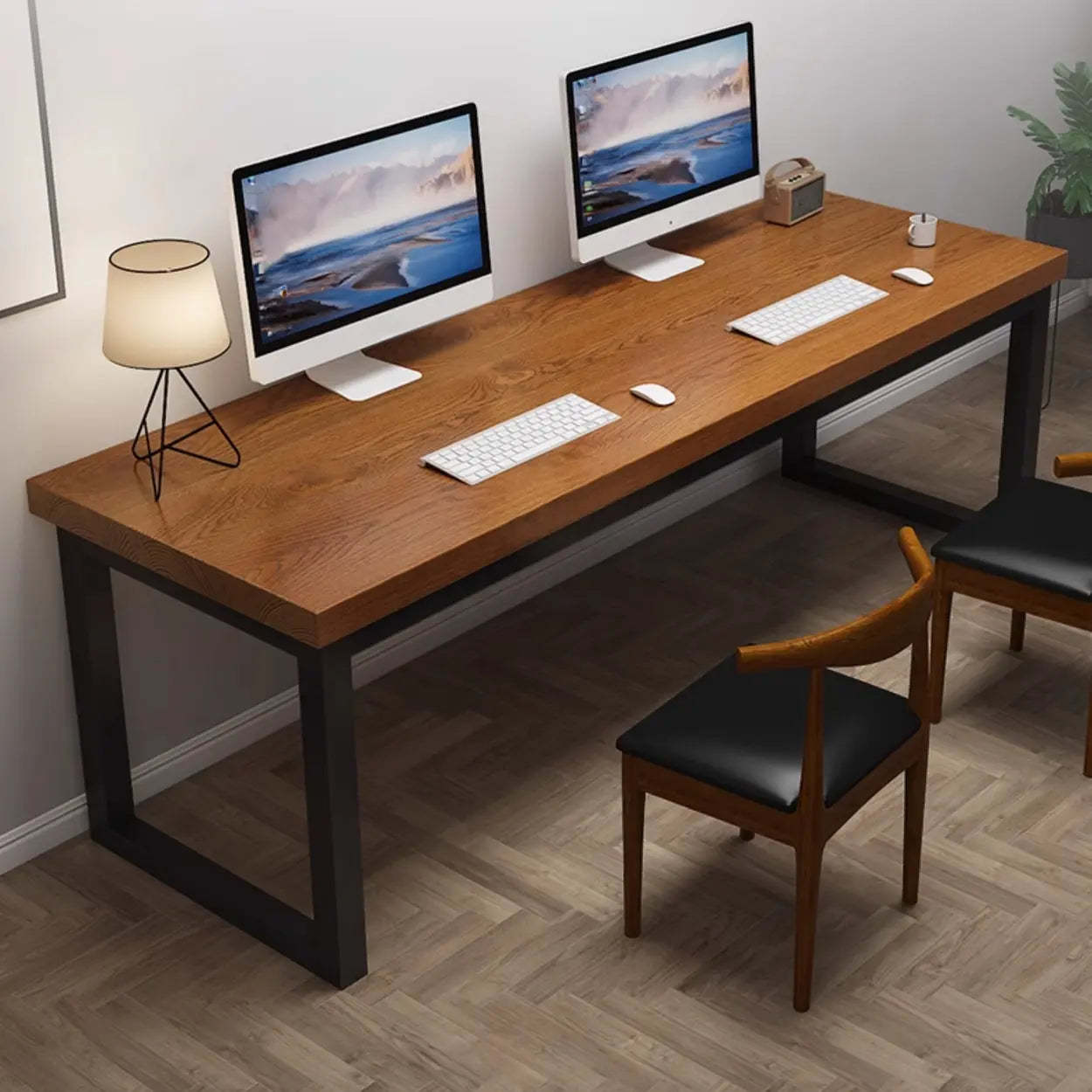 Pine Butcher Block Sled Double Writing Desk — Natural Finish / Table Only