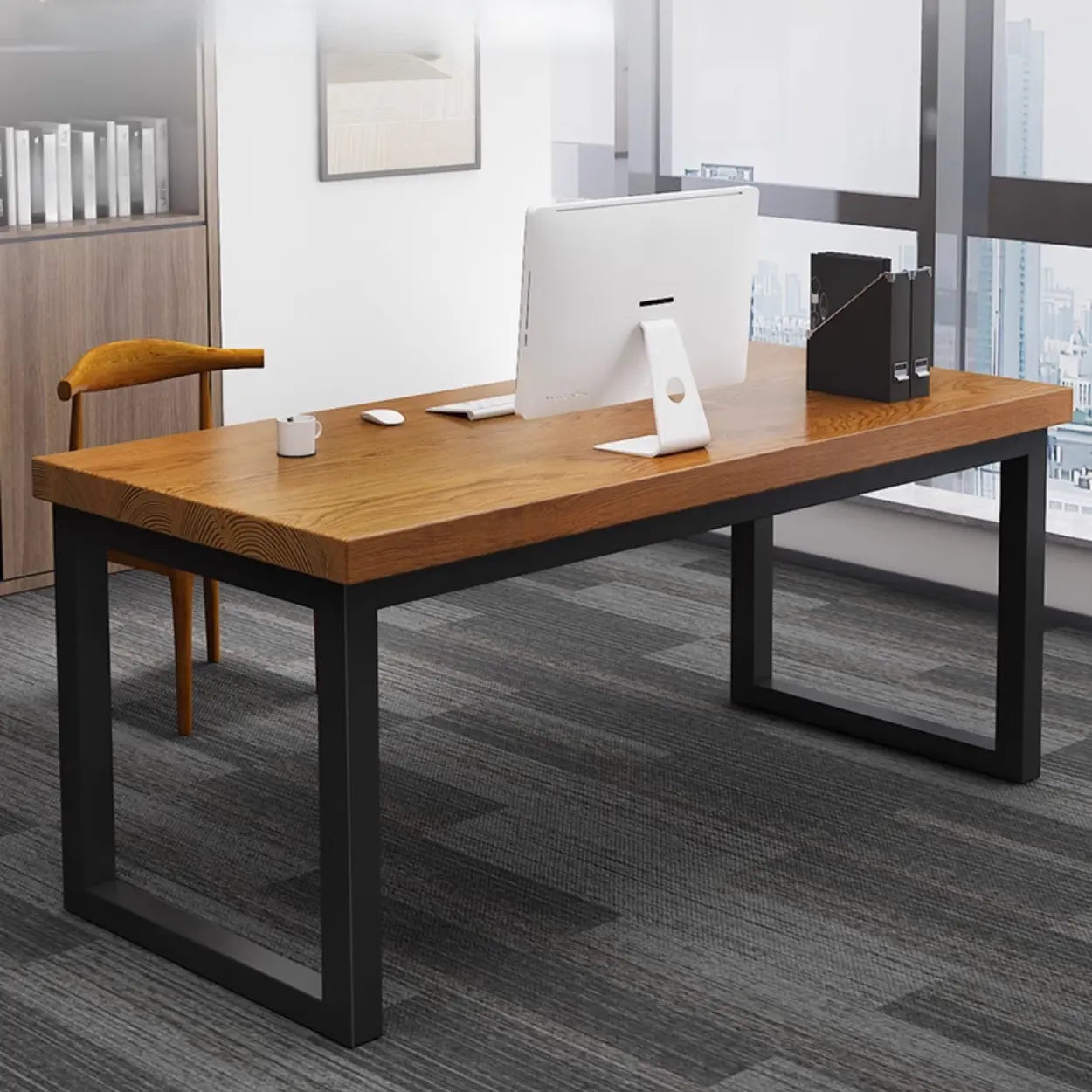 Pine Butcher Block Sled Double Writing Desk — Natural Finish / Table Only