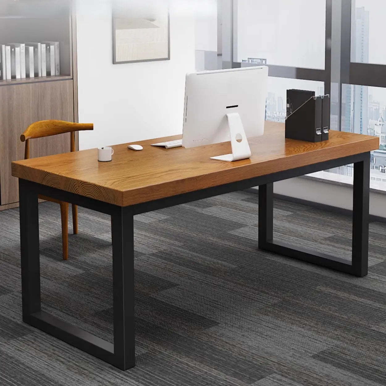 Pine Butcher Block Sled Double Writing Desk — Natural Finish / Table Only