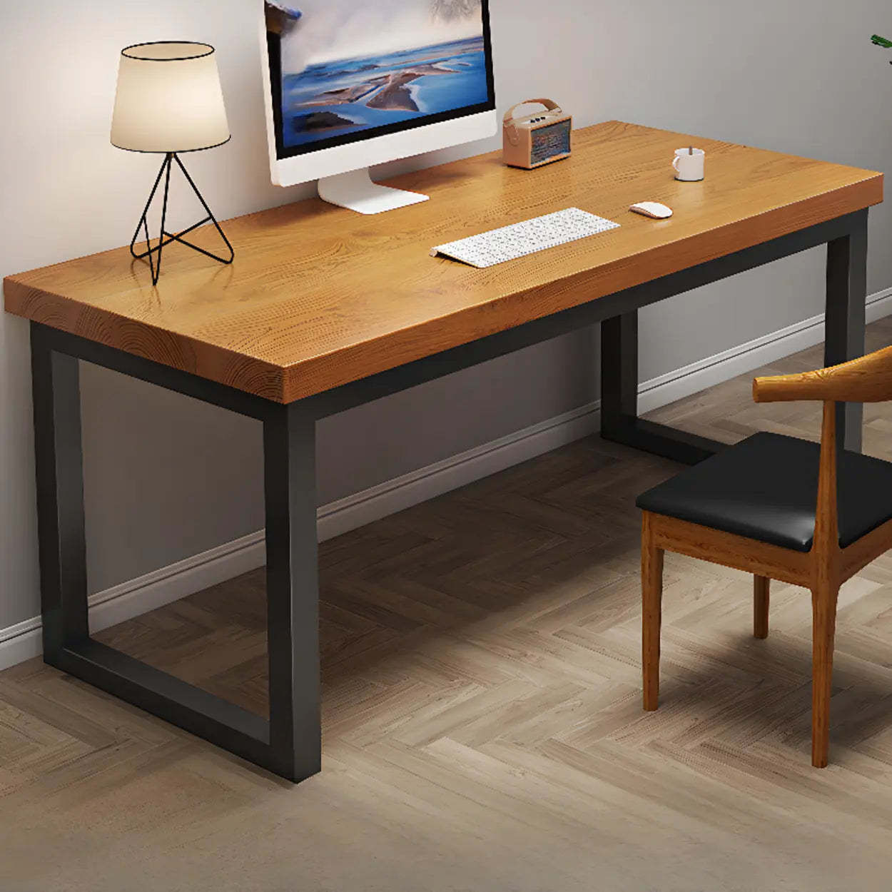 Pine Butcher Block Sled Double Writing Desk — Natural Finish / Table Only