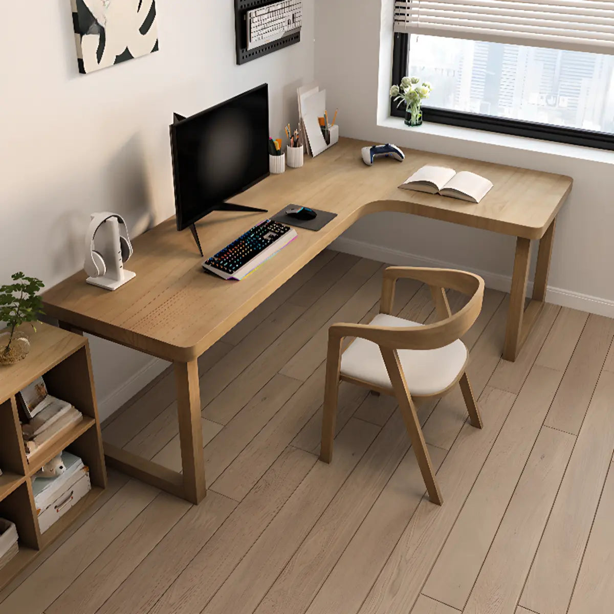 Pine Butcher Block Sled L-Shape Writing Desk