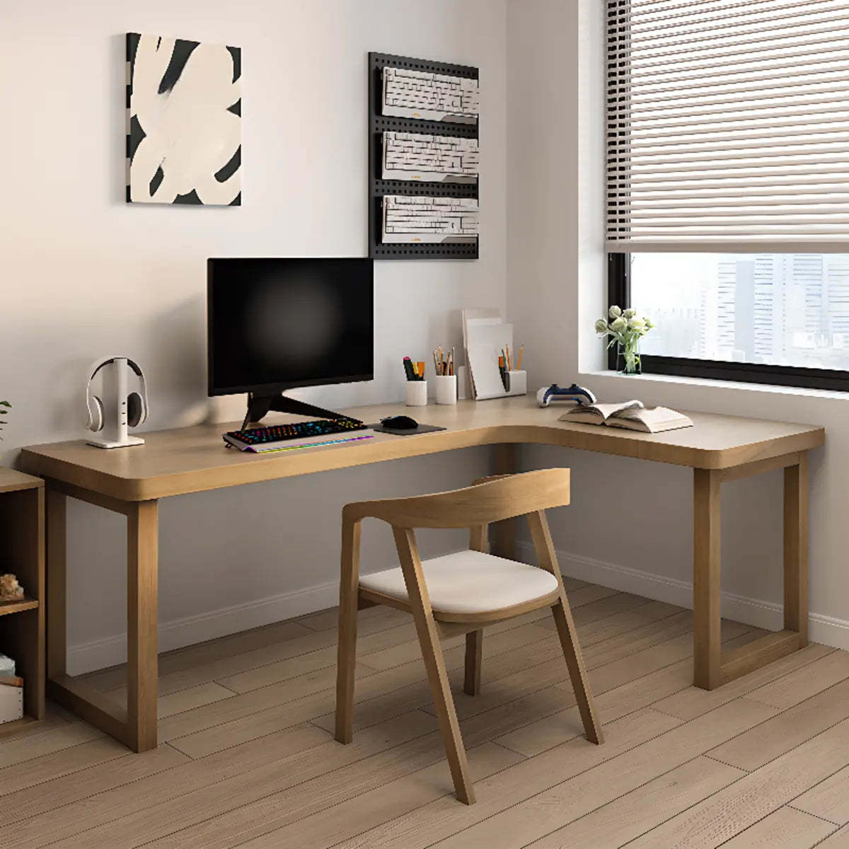 Pine Butcher Block Sled L-Shape Writing Desk — Without Chairs
