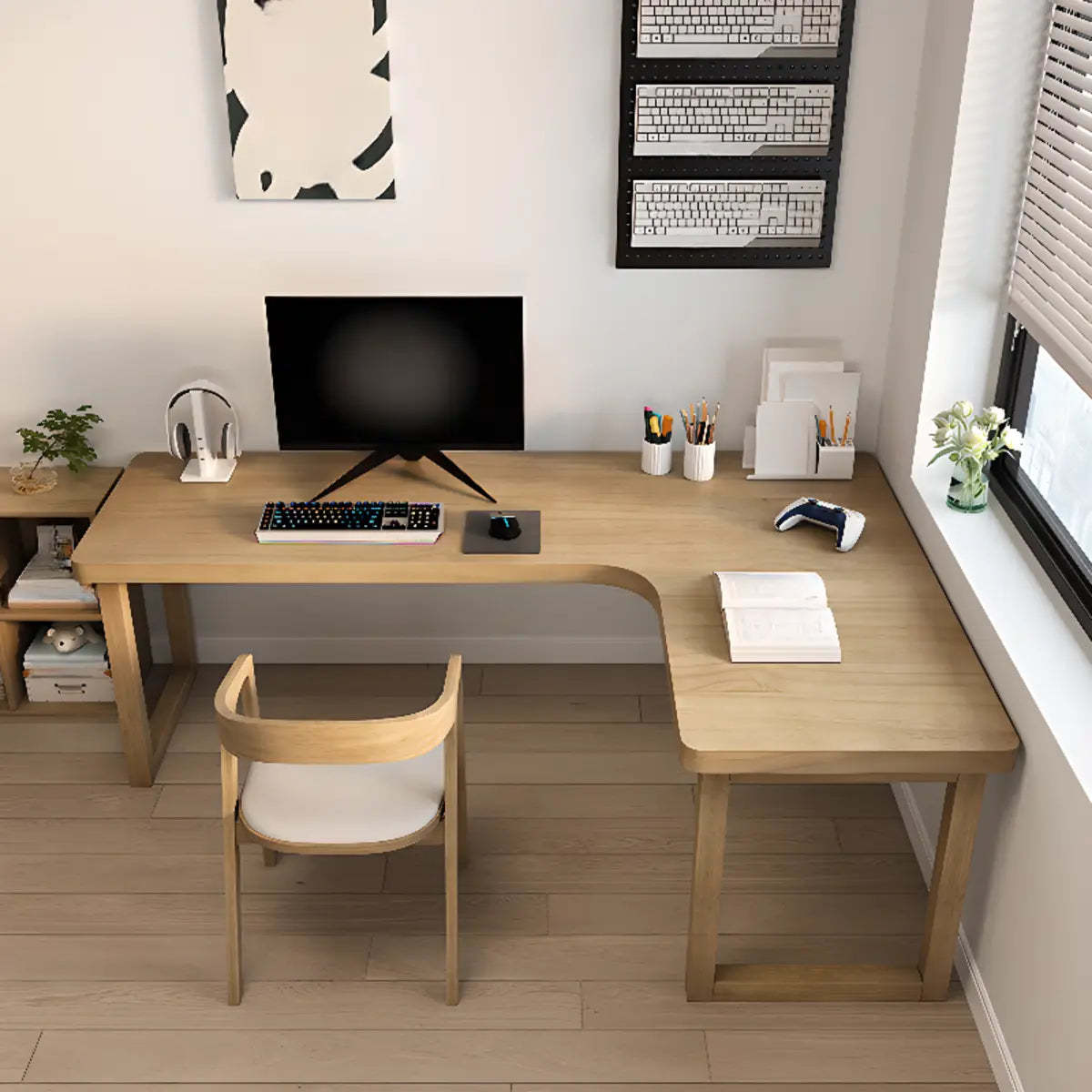 Pine Butcher Block Sled L-Shape Writing Desk — Without Chairs