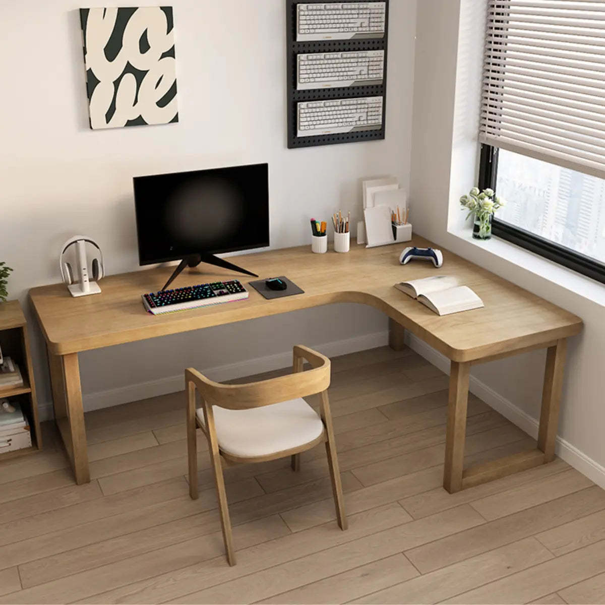 Pine Butcher Block Sled L-Shape Writing Desk — Without Chairs