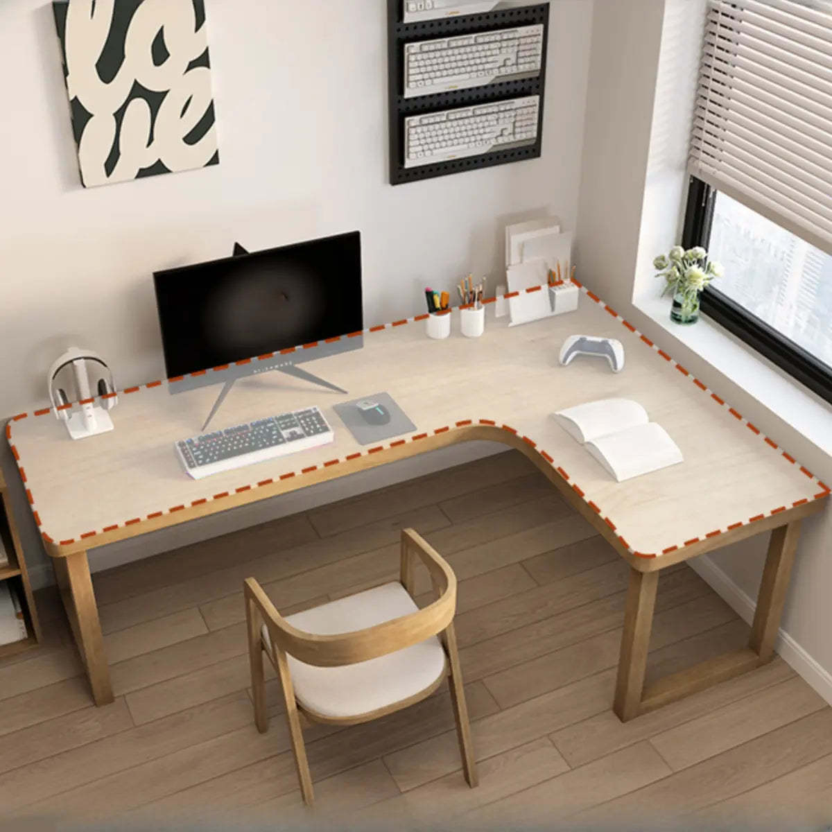 Pine Butcher Block Sled L-Shape Writing Desk — Without Chairs