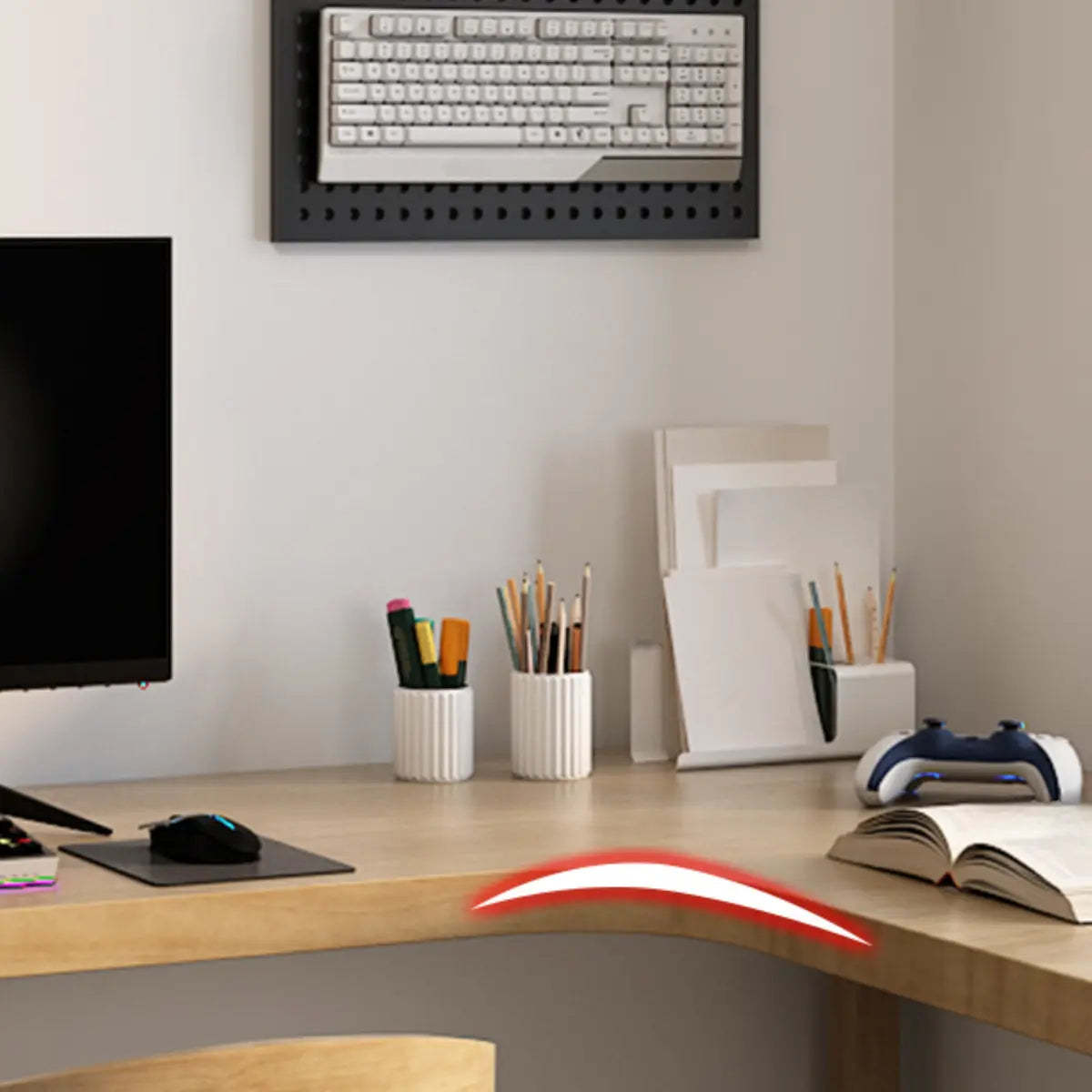 Pine Butcher Block Sled L-Shape Writing Desk — Without Chairs