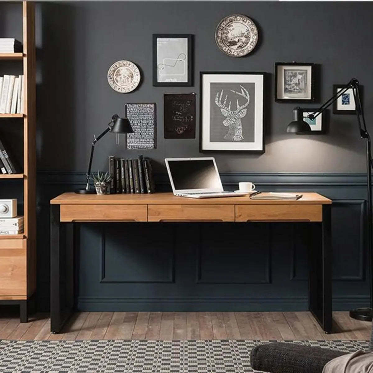 Black wood butcher writing desks - modern — 47.2"L x 21.7"W x 29.5"H