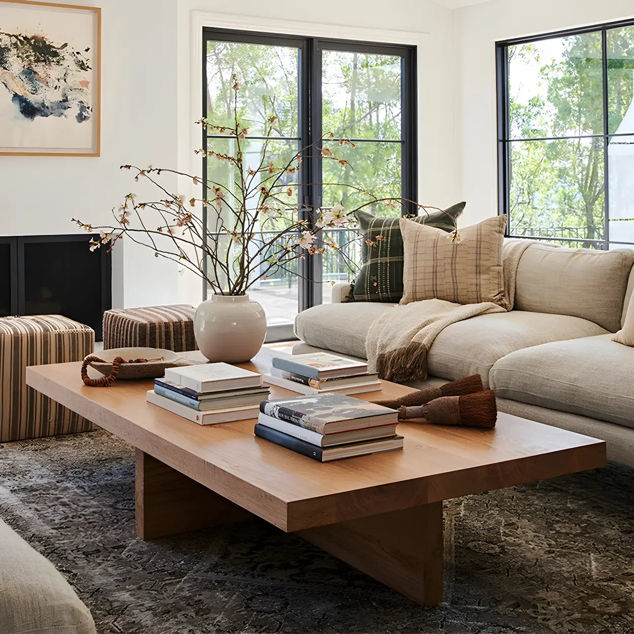 Pine Coffee Table with Cross Legs
