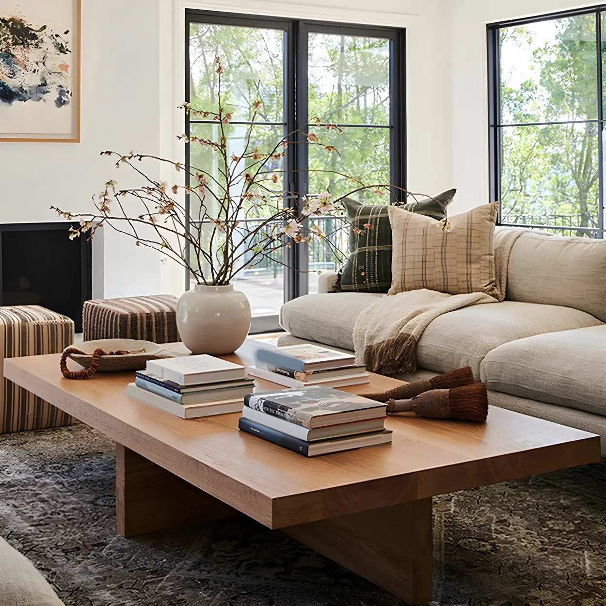 Pine Coffee Table with Cross Legs