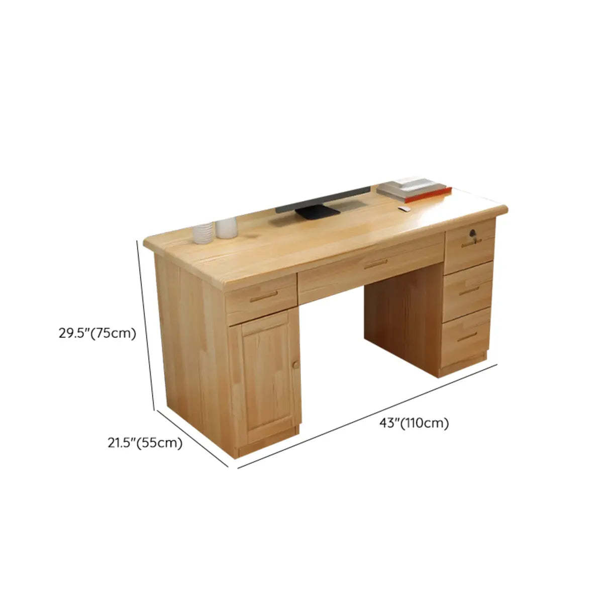 Pine Wood Soft-Close Keyboard Tray Writing Desk — Without Chairs / 6
