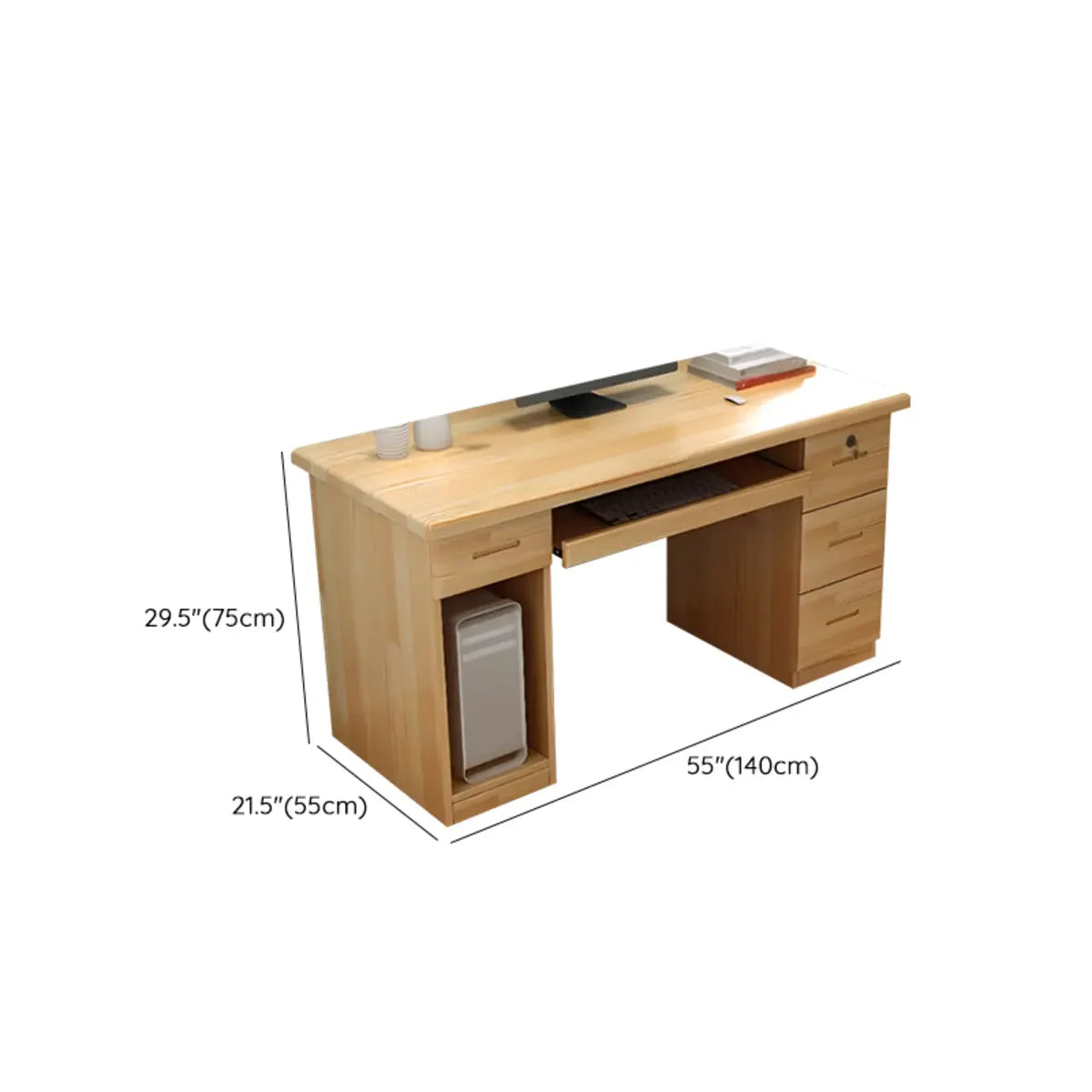Pine Wood Soft-Close Keyboard Tray Writing Desk