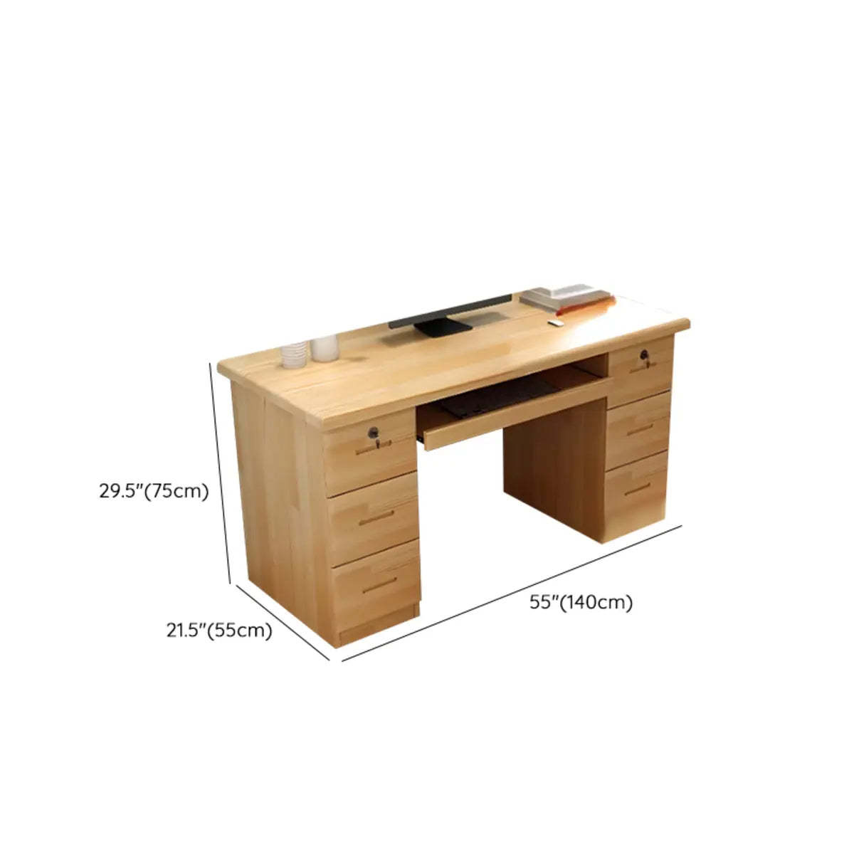 Pine Wood Soft-Close Keyboard Tray Writing Desk