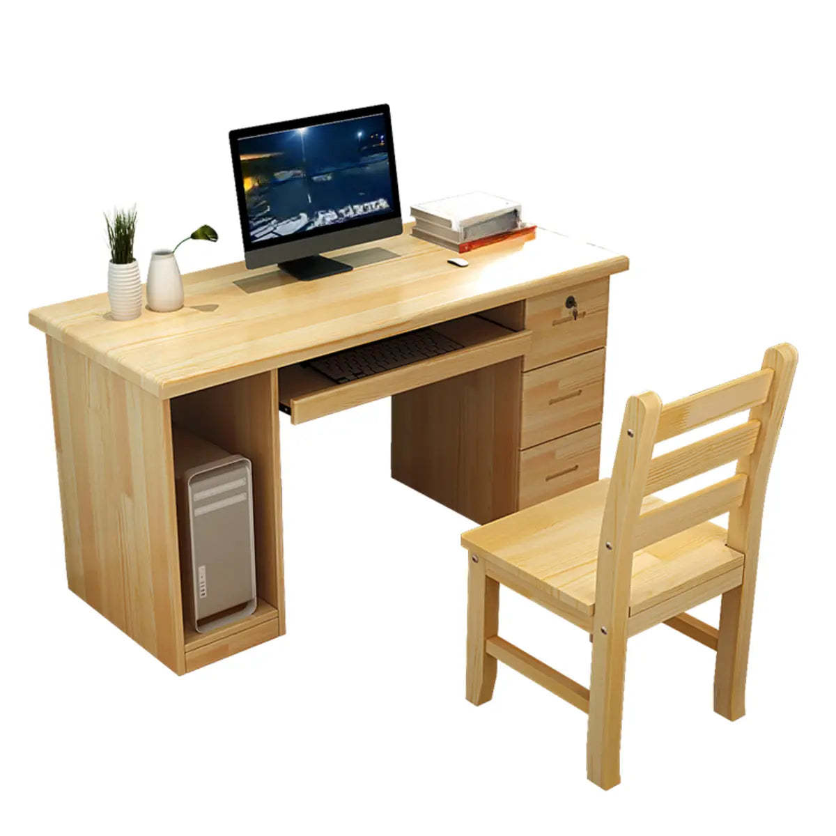 Pine Wood Soft-Close Keyboard Tray Writing Desk | Lighom