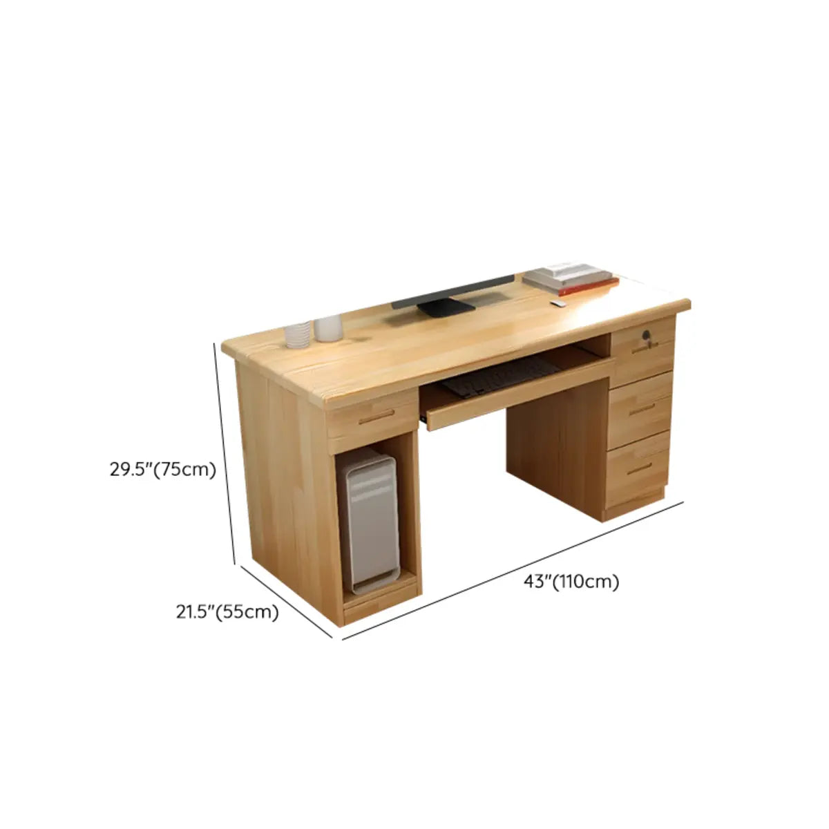 Pine Wood Soft-Close Keyboard Tray Writing Desk — Without Chairs / 4