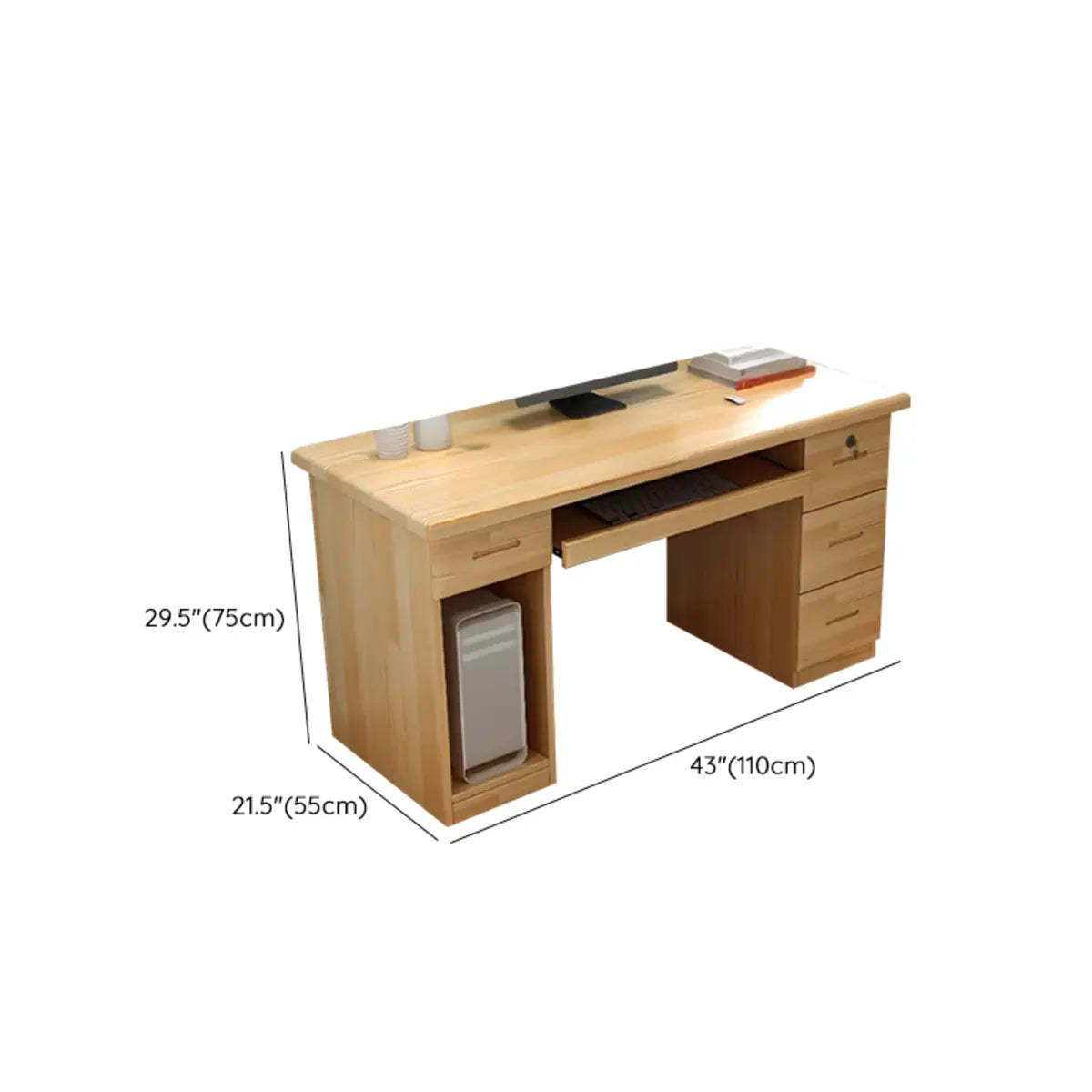 Pine Wood Soft-Close Keyboard Tray Writing Desk — Without Chairs / 4
