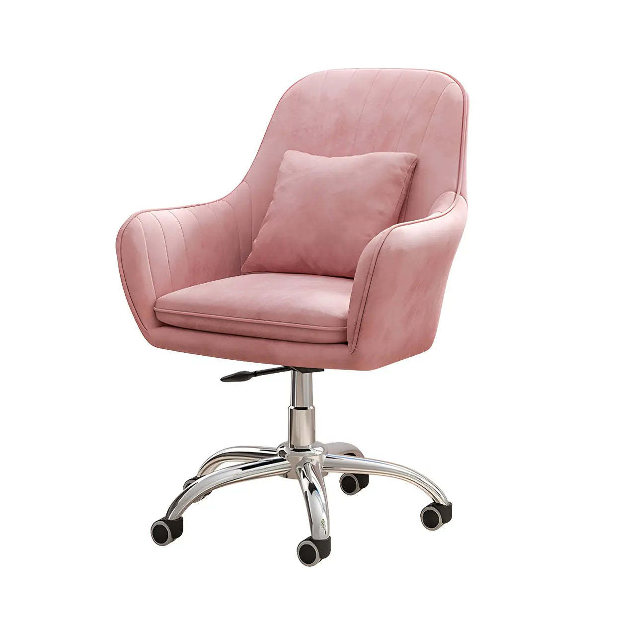 Pink Adjustable Plush Upholstered Swivel Office Chair — Pink / Chrome / Sponge