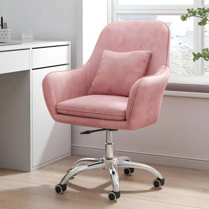 Pink Adjustable Plush Upholstered Swivel Office Chair — Blue / Chrome / Latex
