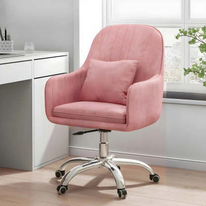 Pink Adjustable Plush Upholstered Swivel Office Chair — Blue / Chrome / Sponge
