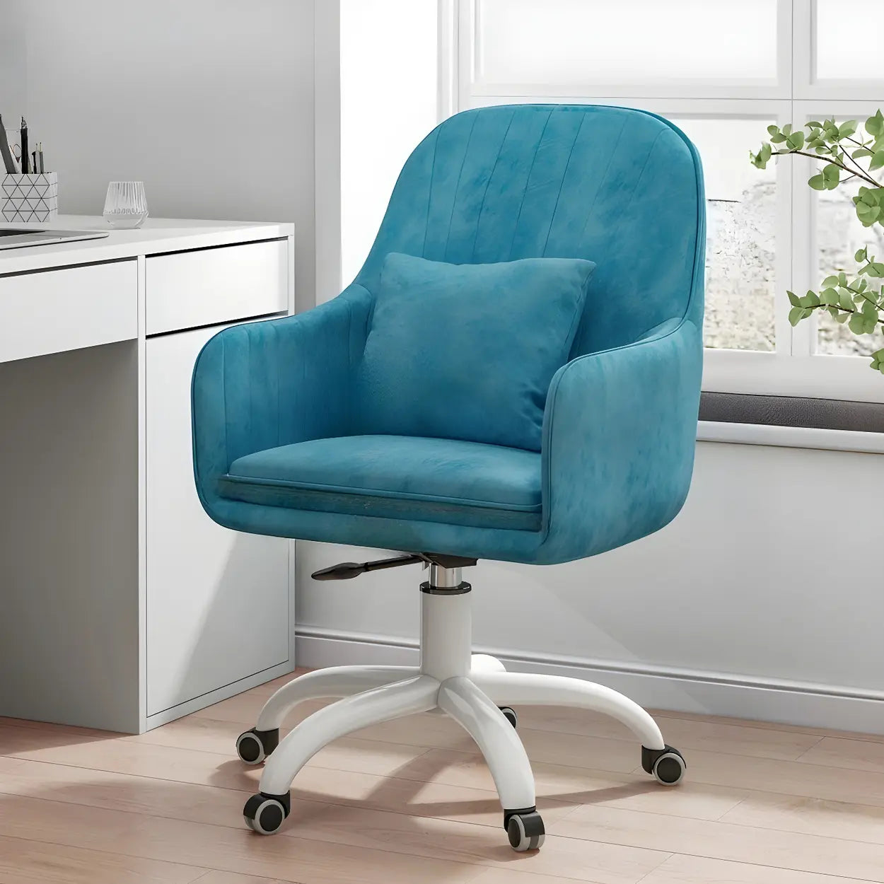 Pink Adjustable Plush Upholstered Swivel Office Chair — Blue / White / Sponge