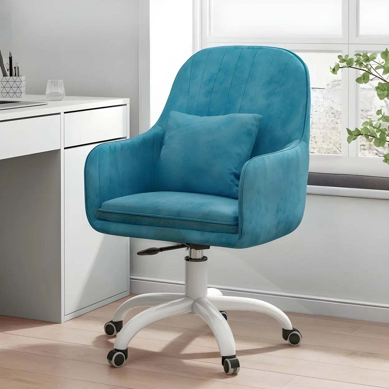 Pink Adjustable Plush Upholstered Swivel Office Chair — Blue / White / Sponge