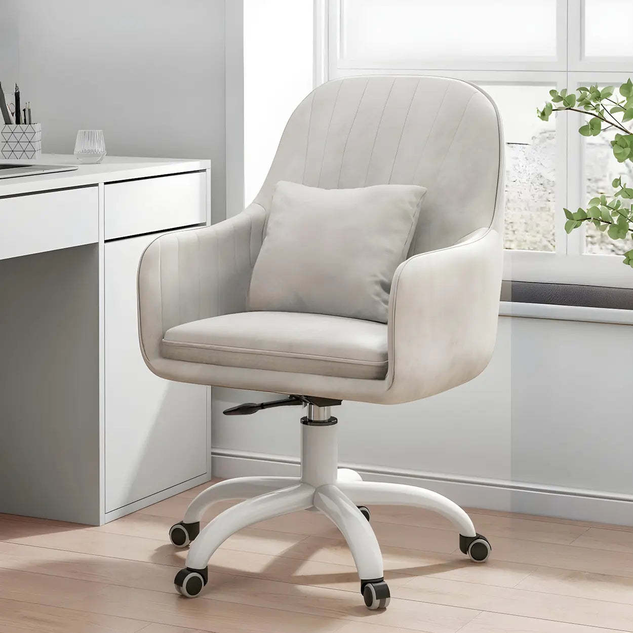 Pink Adjustable Plush Upholstered Swivel Office Chair — Grey / Chrome / Latex