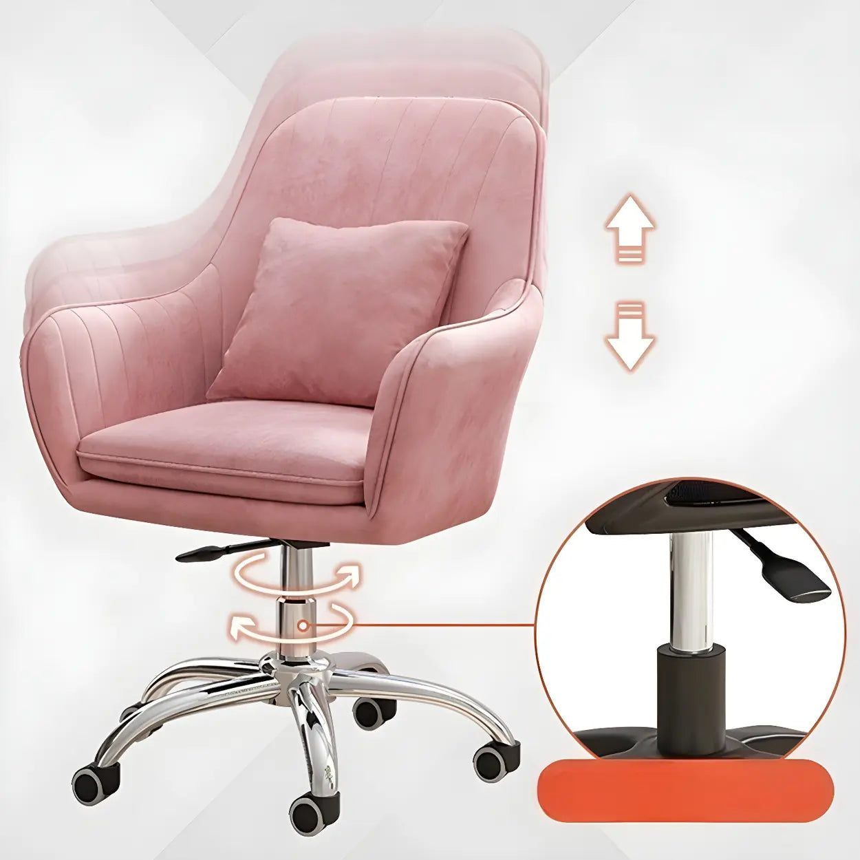 Pink Adjustable Plush Upholstered Swivel Office Chair — Grey / Chrome / Sponge