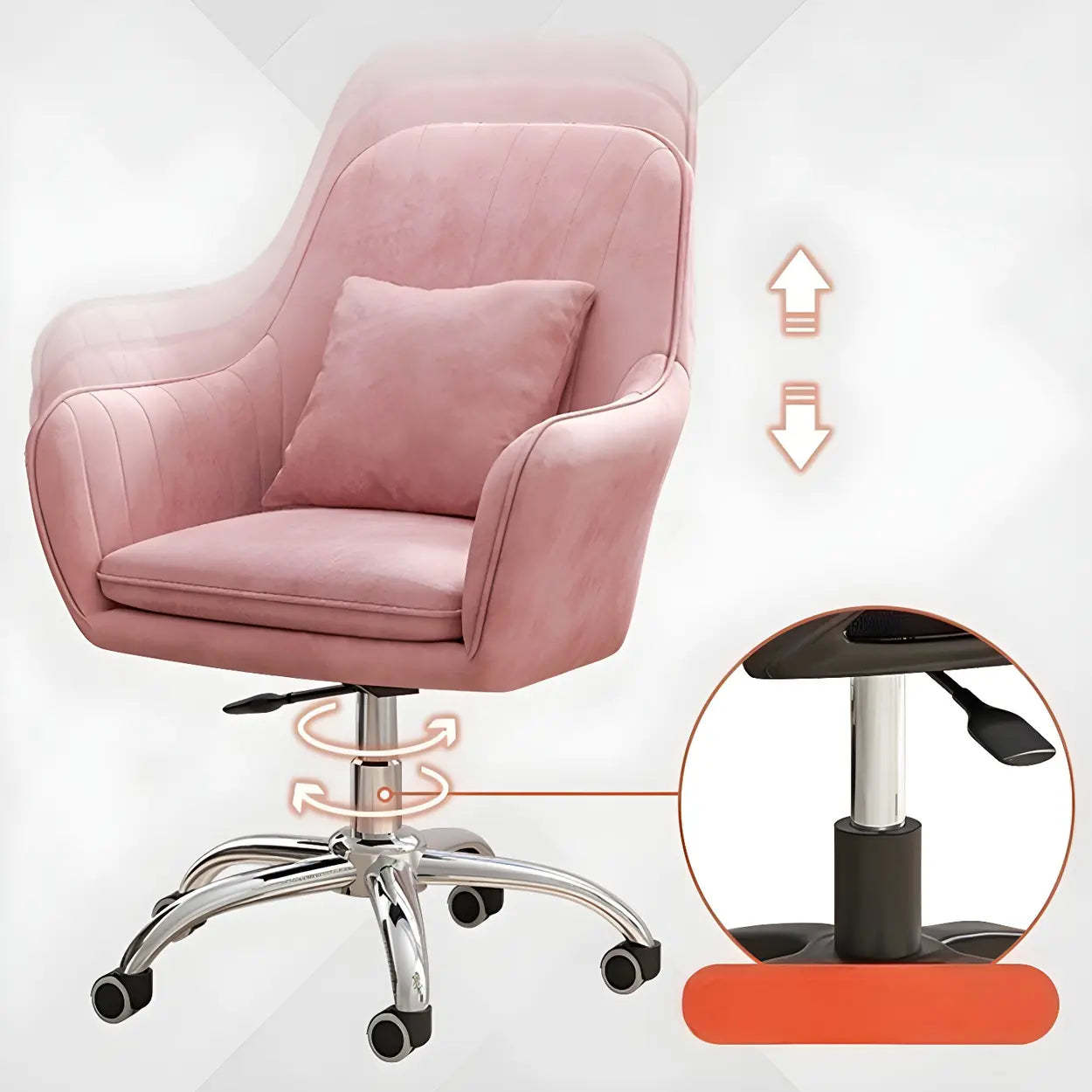 Pink Adjustable Plush Upholstered Swivel Office Chair — Grey / Chrome / Sponge