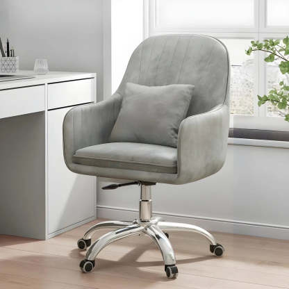 Pink Adjustable Plush Upholstered Swivel Office Chair — Grey / White / Latex