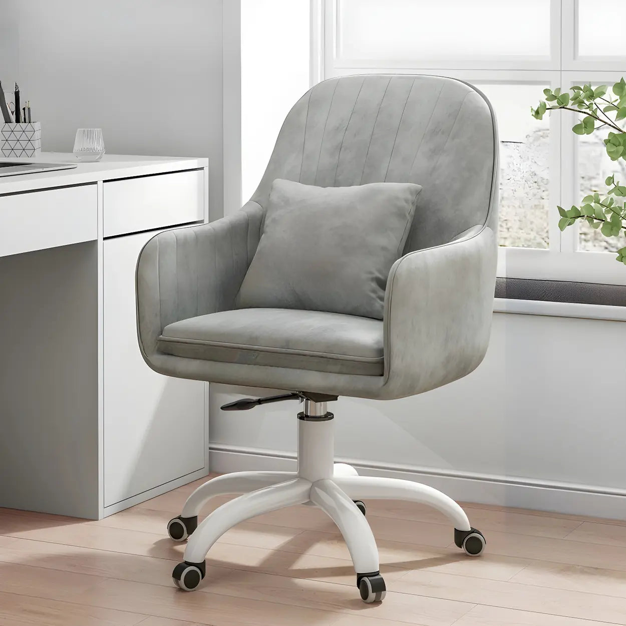 Pink Adjustable Plush Upholstered Swivel Office Chair — Pink / Chrome / Latex