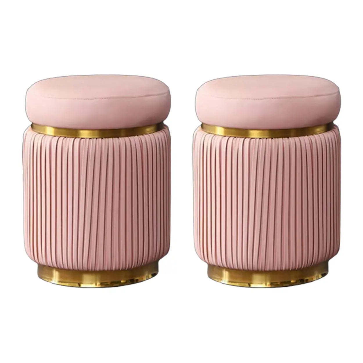 Pink Velvet Gold Cylindrical Vanity Stool