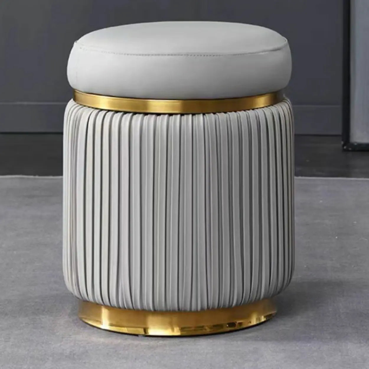 Pink Velvet Gold Cylindrical Vanity Stool — White / 2 Piece Set