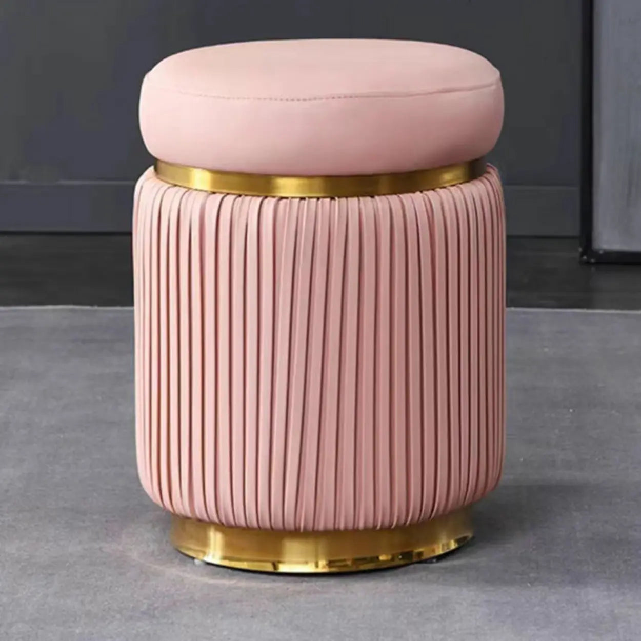 Pink Velvet Gold Cylindrical Vanity Stool — Coffee / 1 Piece