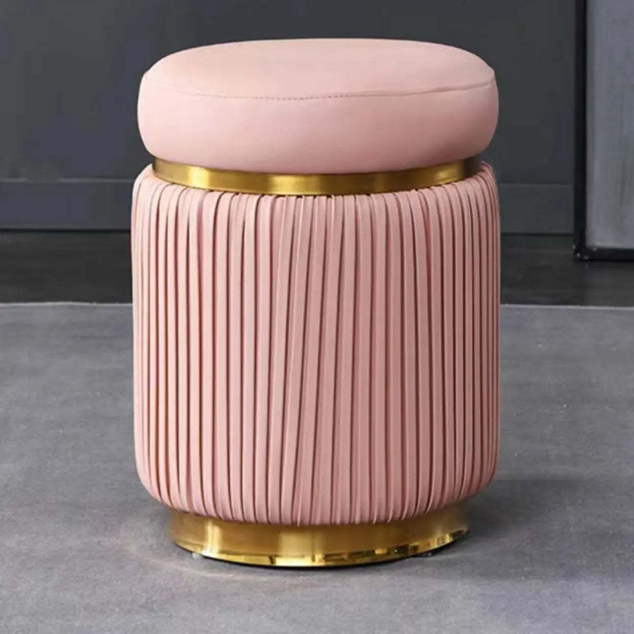 Pink Velvet Gold Cylindrical Vanity Stool — Coffee / 1 Piece
