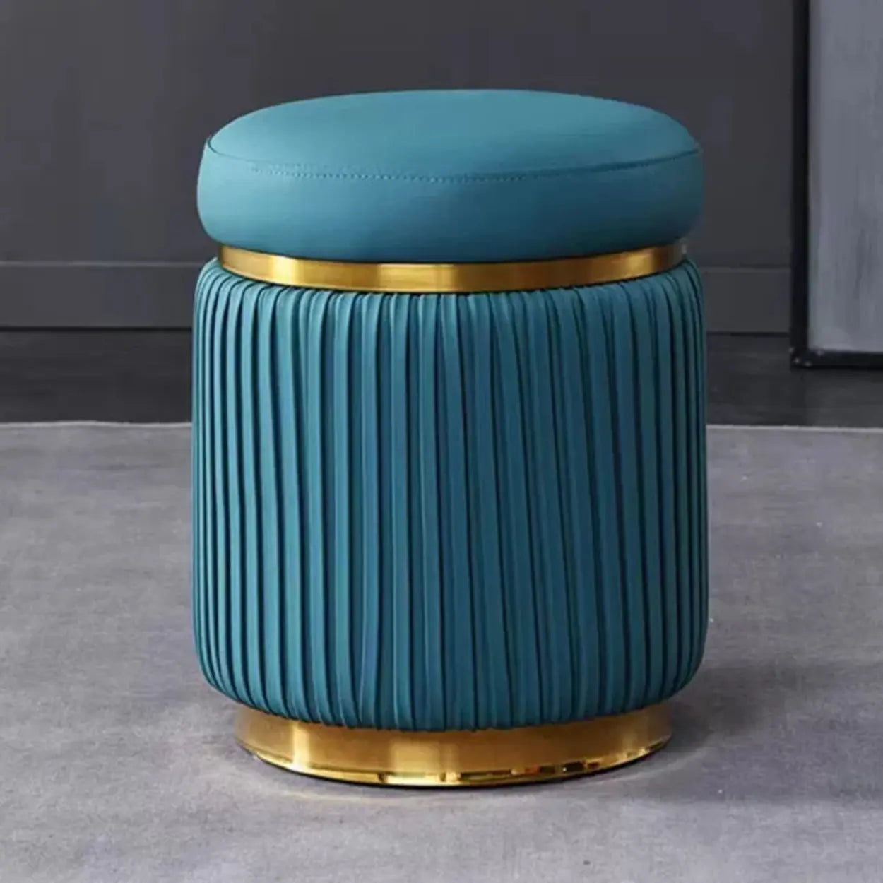 Pink Velvet Gold Cylindrical Vanity Stool — Blue / 1 Piece