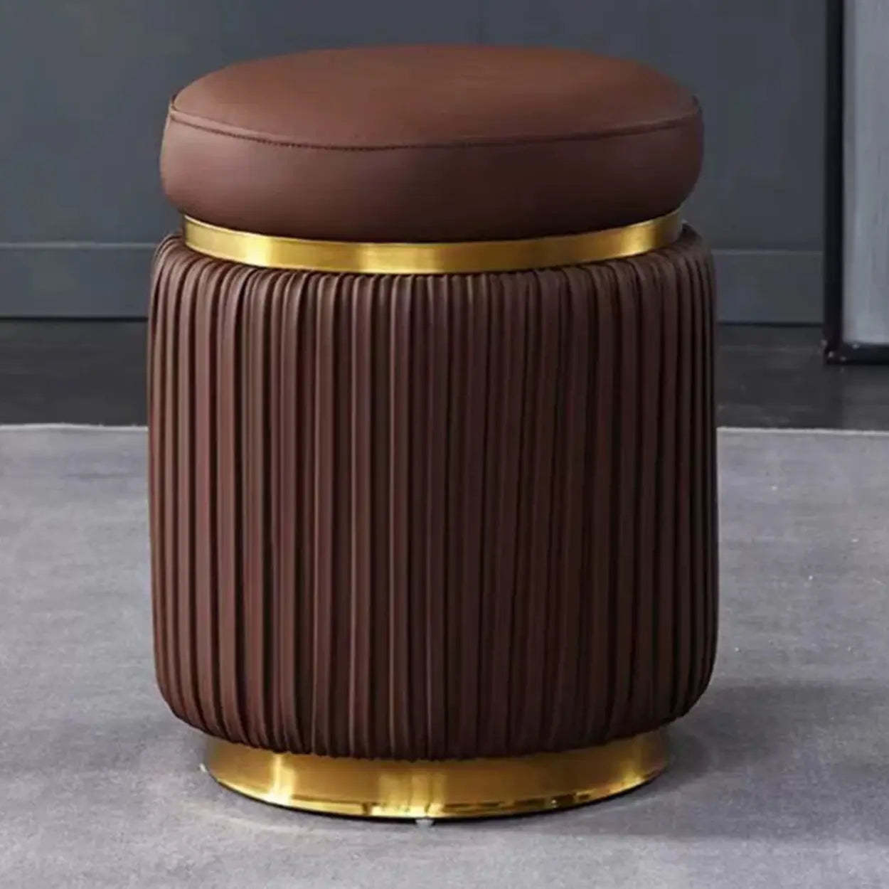 Pink Velvet Gold Cylindrical Vanity Stool — Pink / 2 Piece Set