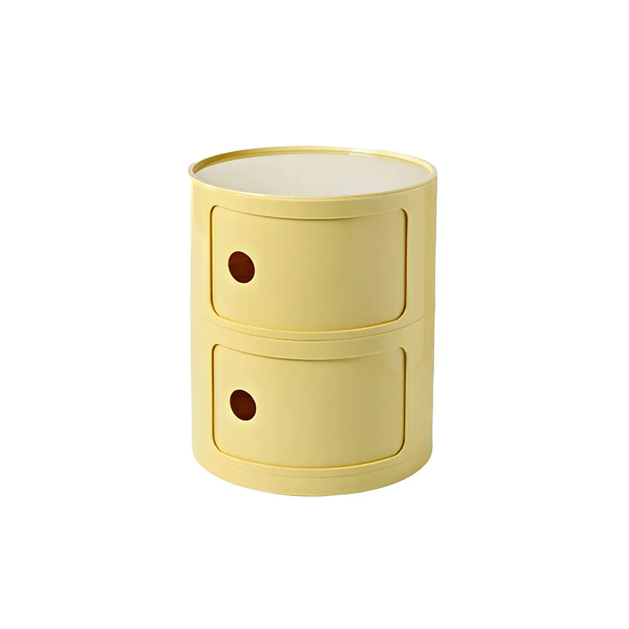 Pink Round Plastic Nightstand with Shelves and Cabinet — White / 1 Piece
