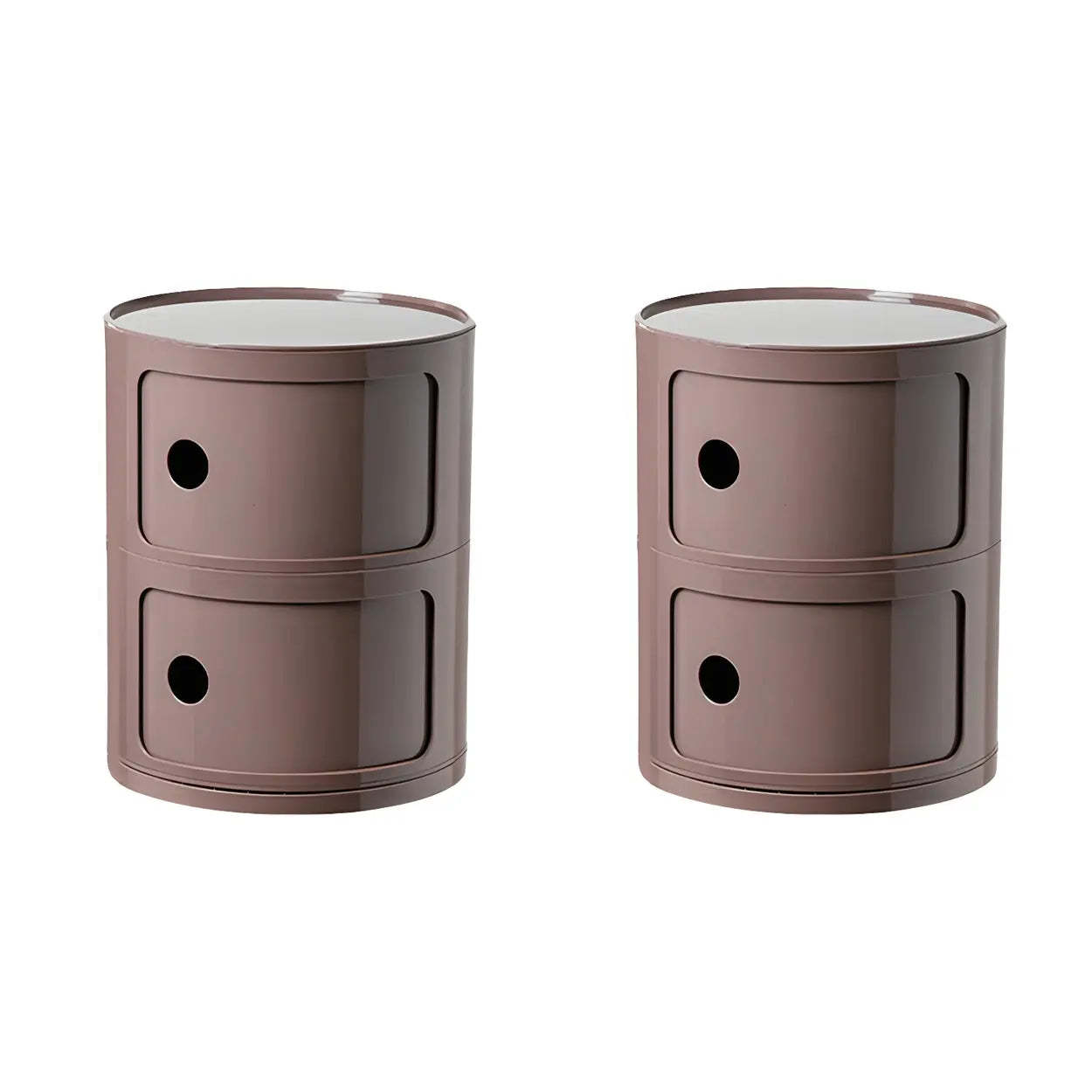 Pink Round Plastic Nightstand with Shelves and Cabinet — Green / 2 Piece Set