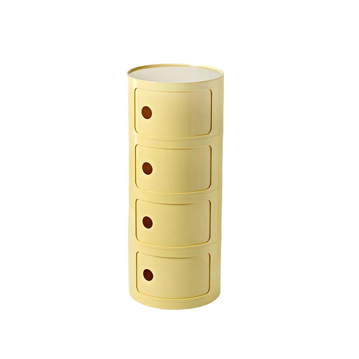 Pink Round Plastic Nightstand with Shelves and Cabinet — Gray-Green / 1 Piece