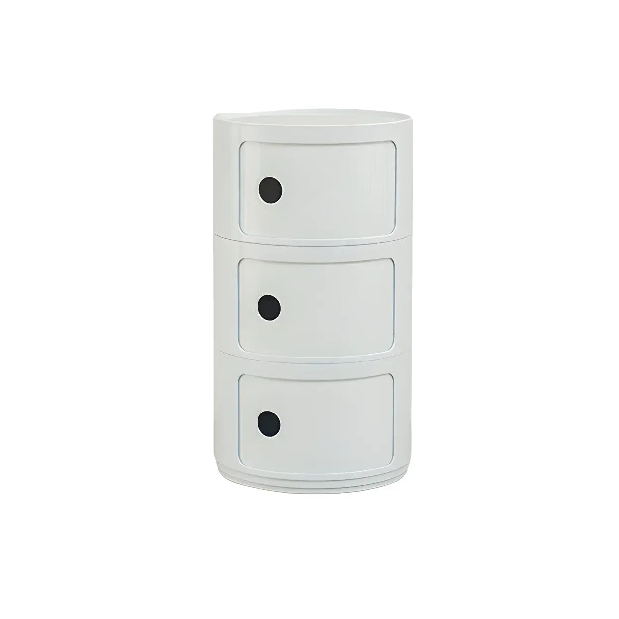Pink Round Plastic Nightstand with Shelves and Cabinet — White / 1 Piece