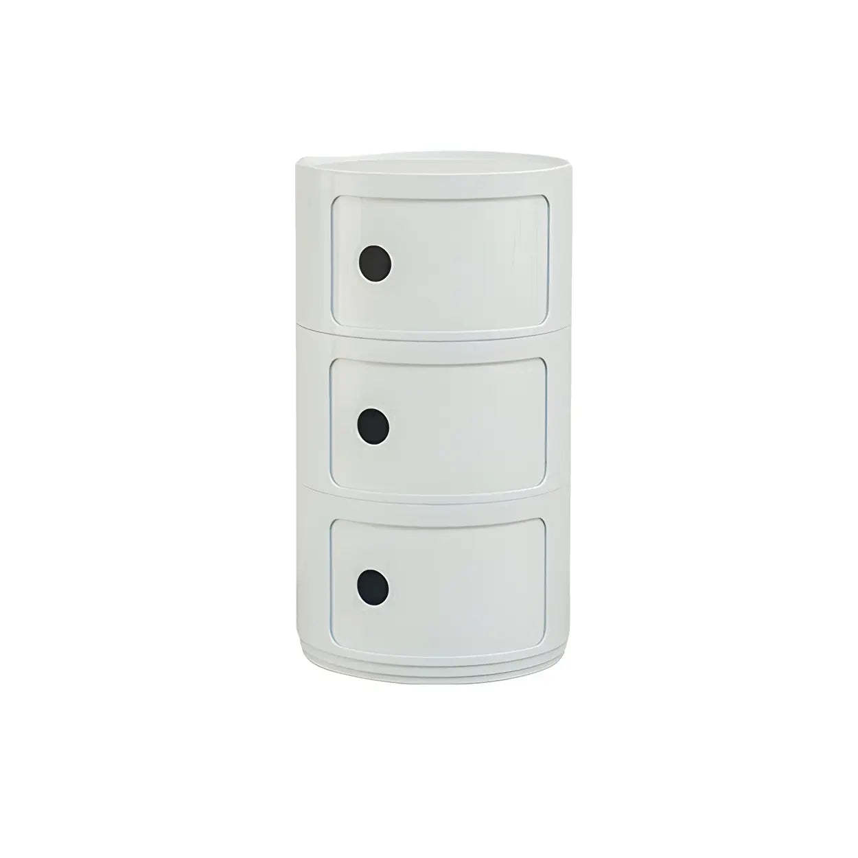 Pink Round Plastic Nightstand with Shelves and Cabinet — White / 1 Piece