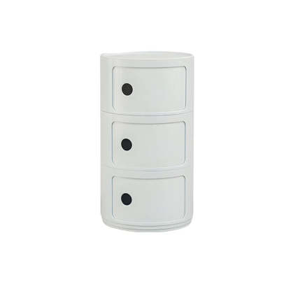 Pink Round Plastic Nightstand with Shelves and Cabinet — White / 1 Piece