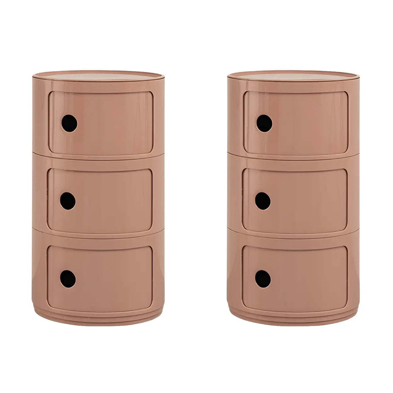 Pink Round Plastic Nightstand with Shelves and Cabinet — Red / 2 Piece Set