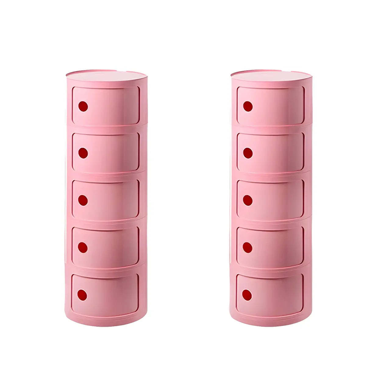 Pink Round Plastic Nightstand with Shelves and Cabinet — Yellow / 2 Piece Set
