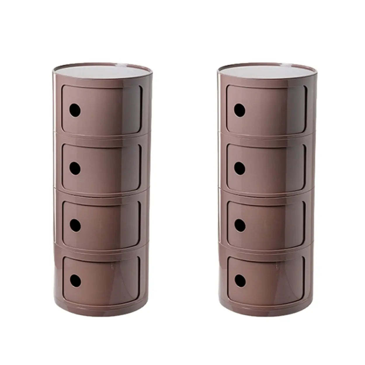Pink Round Plastic Nightstand with Shelves and Cabinet — Ginger / 2 Piece Set