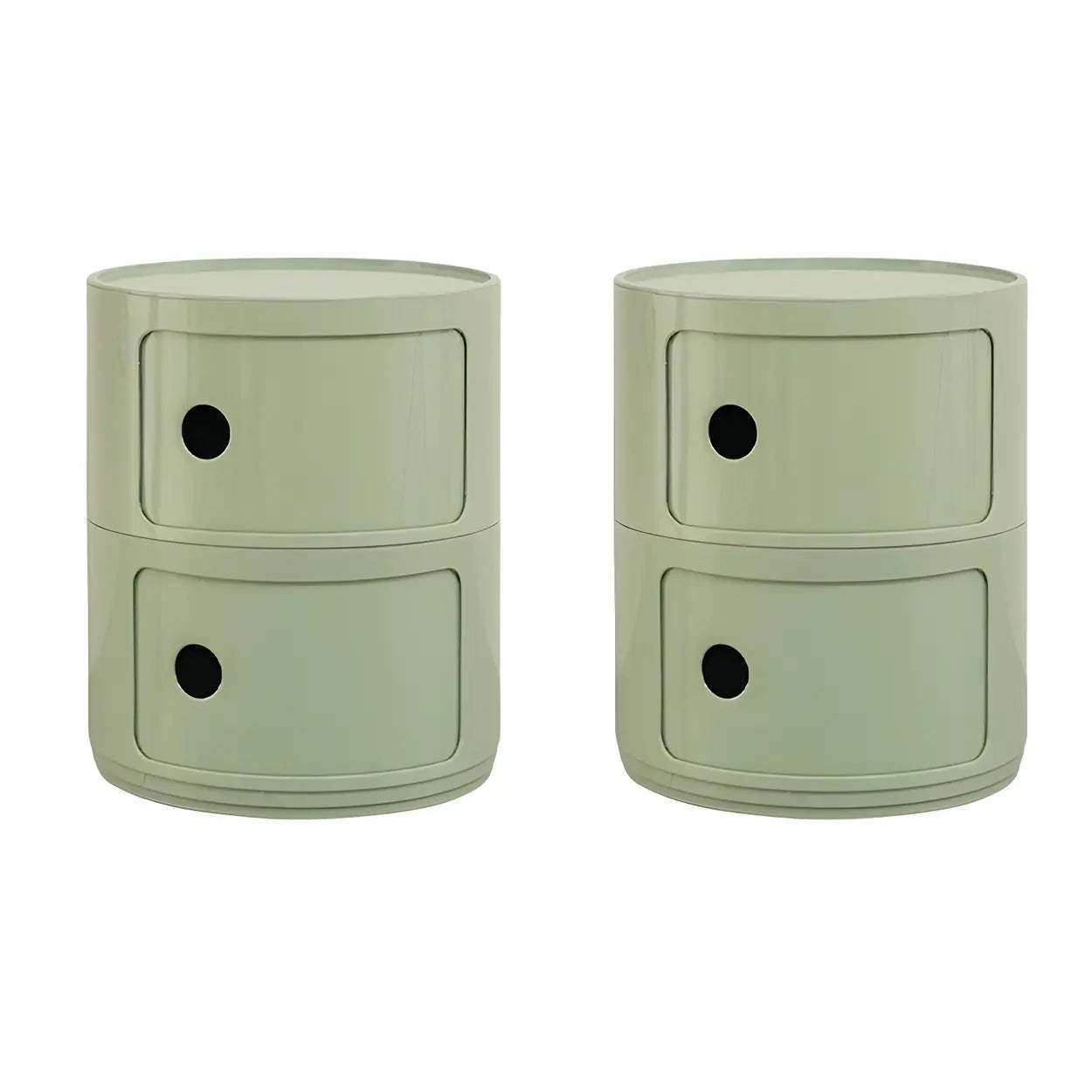 Pink Round Plastic Nightstand with Shelves and Cabinet — Green / 2 Piece Set