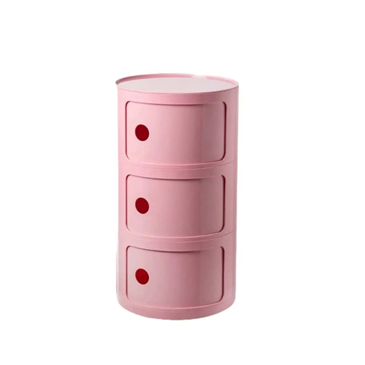 Pink Round Plastic Nightstand with Shelves and Cabinet — Gray-Green / 1 Piece