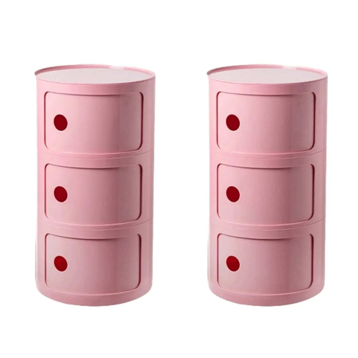 Pink Round Plastic Nightstand with Shelves and Cabinet — Gray-Green / 2 Piece Set